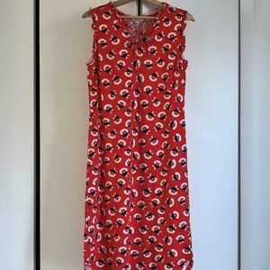 Boden knit dress, self-tie, scallop hem, ruffled tie neck, size 8